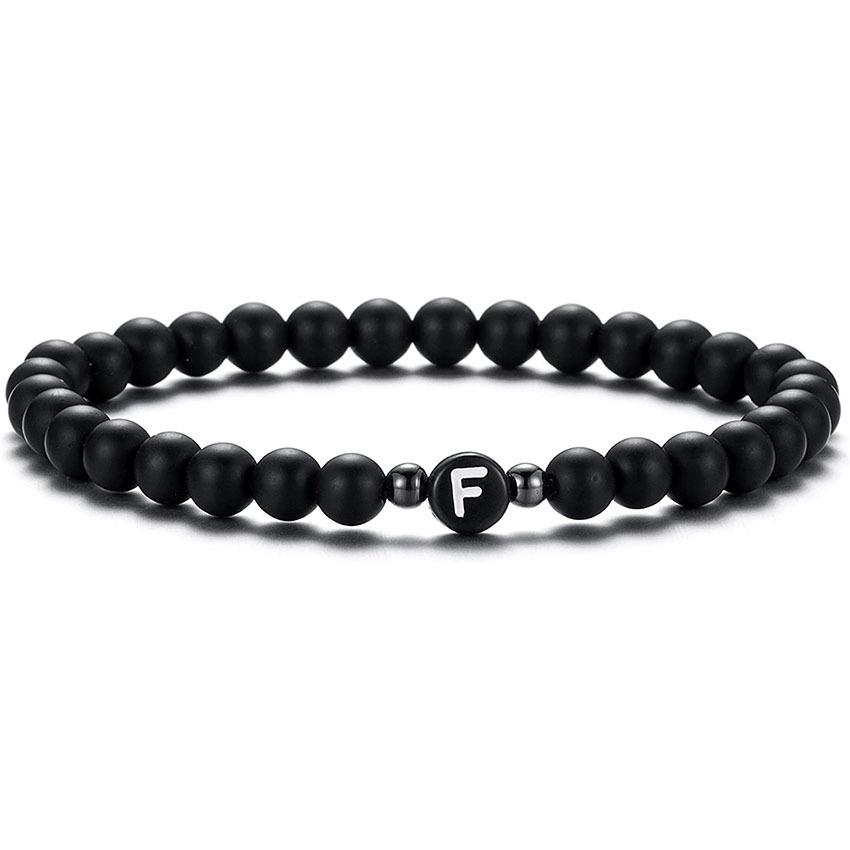 6MM Natural Frosted Agate Bracelet for Women Man Handmade Beaded Letter Bracelet Fashion 26 Letter Personality Couple Jewelry