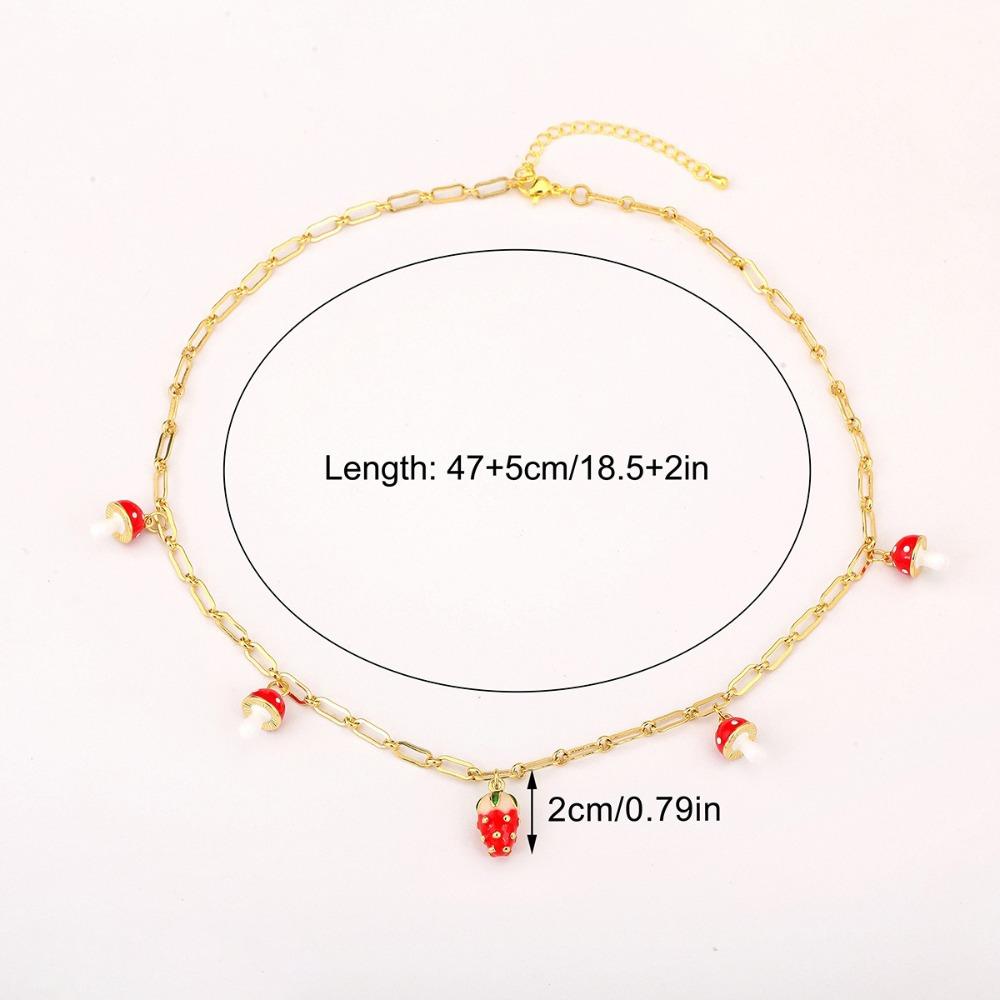 Mushroom Shape Strawberry Necklace Copper Zircon Sweet Necklace Simple Necklace For Girl