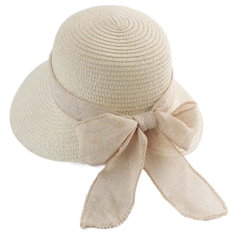 Portable Big Brimmed Woven Cap Breathable Bow Fisherman Cap Straw Weaving Beach Hat  Seaside