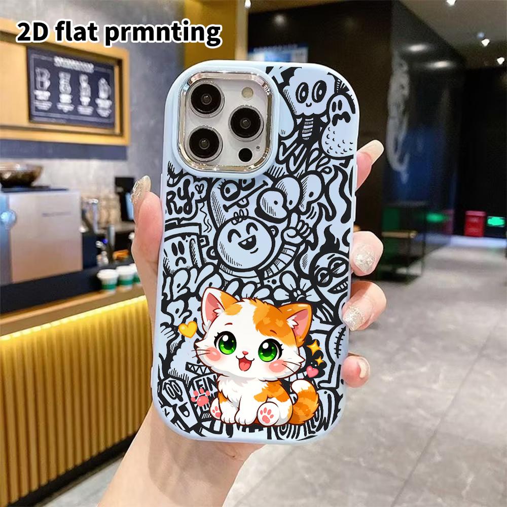 Phone case: 2D flat design suitable for iPhone 18 17 16 15 14 13 Pro protective case, couple style, orange and white kitten, Christmas and Halloween g