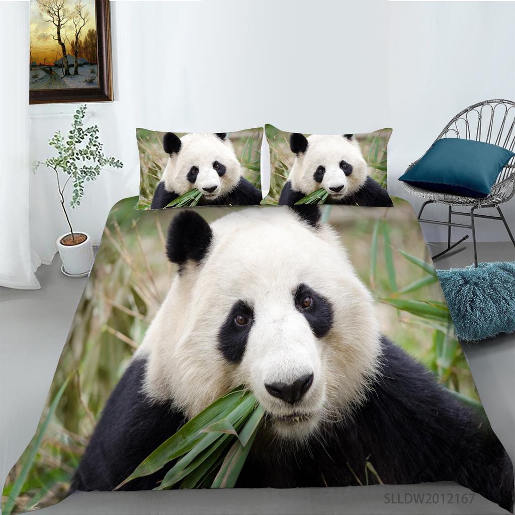 3D Panda Series Bedding Set Animal Theme Series Quilt Cover Pillow Case 2 or 3 Pieces of Microfiber Fabric AU Extra Large Home Decoration