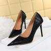 Retro Stone Pattern 10.5 High Heels Women's Shoes Shallow Mouth Pointed Rivet Single Shoes