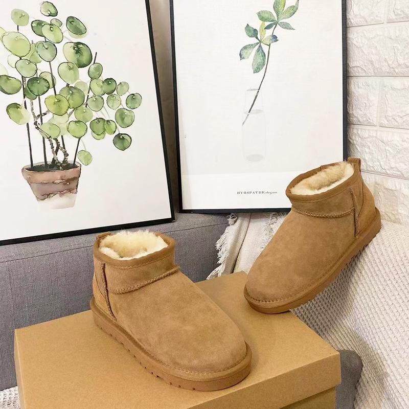 Женские классические мини-сапоги для снега из меха и кожи с бархатом, нескользящей шерстью, теплым хлопком для мужчин