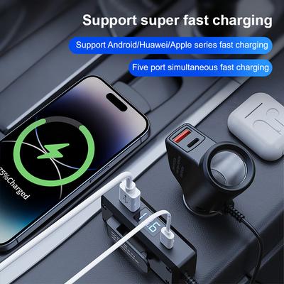 Цифровой дисплей Автомобильное зарядное устройство Универсальное USB Быстрая зарядка QC3.0+PD TypeC Адаптер Автомобильного зарядного устройства Многофункциональное Быстрая зарядка