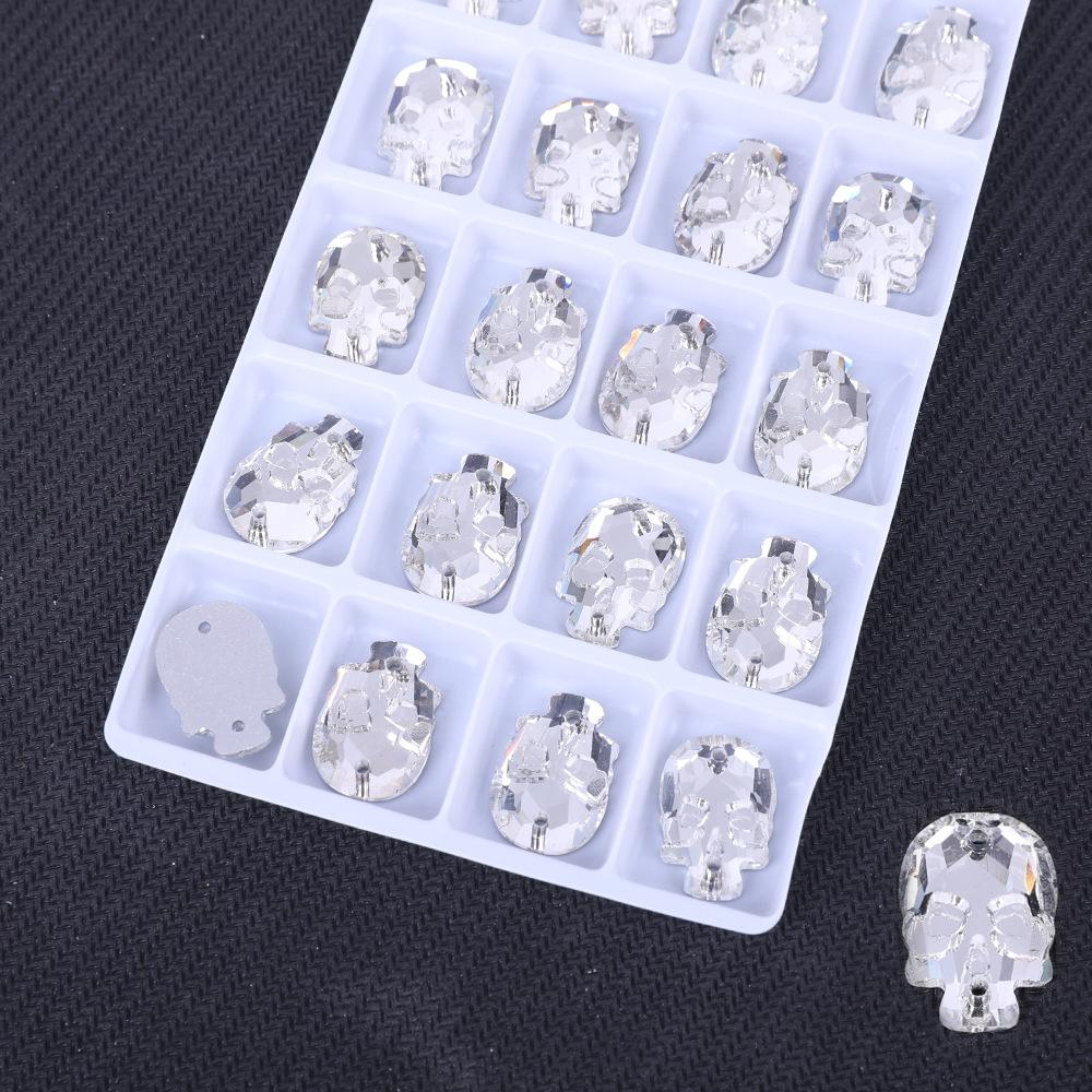 Череп Плоское Дно Двойное Отверстие Стекло Ручной Шов Дрель Белый AB Кристалл Плоская Пряжка Сделай Сам/Двойное Отверстие Дрель для Драгоценных Камней