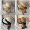 Foldable Straw Weaving Beach Hat Hollow Out Bow Fisherman Cap Folding Sun Cap Bucket Hat  Seaside