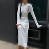 Сексуальное трикотажное платье женское повседневное тонкое длинное платье с v-образным вырезом в полоску на талии офисные леди 2023 осенняя модная одежда с длинными рукавами 29607