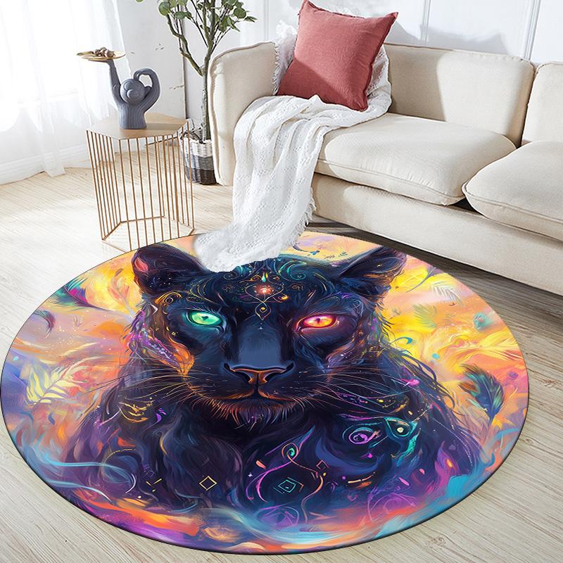 Colorful Glowing Leopard,Round Area Rug,Carpet Rug for Living Room Bedroom Sofa Playroom Decor,Non-slip Floor Mat