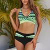 Женский сексуальный комплект бикини из двух частей, модный купальник с пуш-ап и цветочным принтом, разделенный купальник, костюм бикини, женский пляжный купальник с лямкой на шее