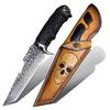 Dcenrun Super Premium 93 Layer Damascus Knife Sheath Knife Tsuchime Kurokato Knife Outdoor Camping Fishing [Grim Reaper/Shinigami II]