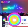 DC5V USB RGBIC Neon LED Strip Light 5M WS2812 Waterproof Neon Sign Tape Bluetooth Remote Control For Room Wall Decor Fairy Light