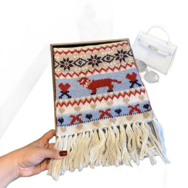 Корейский шарф в стиле INS из вязаного полотна Fair Isle с кисточками, женский, зимний, теплый, смесовый шерстяной, длинный шаль-накидка