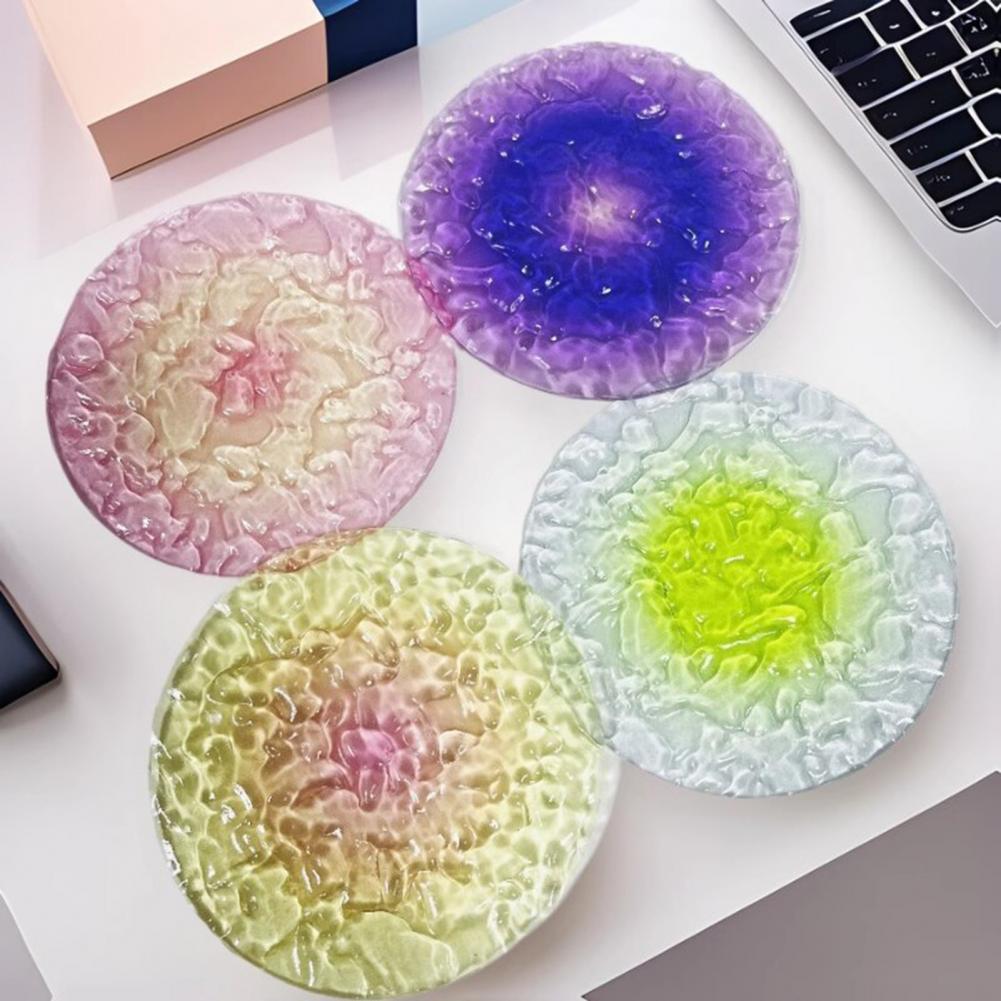 Acrylic Coaster Gradient Wave Design Cup Pads Heat-Resistant Round Table Mats for Drinks Decorative Kitchen Essentials