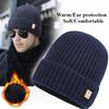 Men's Winter Thicken Warm Fleece Lined Knitted Woolen Hat Fashion All Match Korean Style Solid Color Beanie