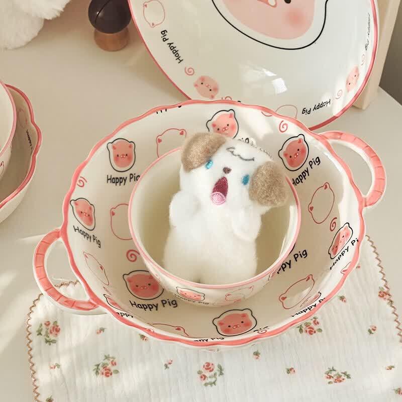 ZISIZ Модный керамический набор детской тарелки и ложки (4-Pack)