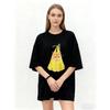Oversized T-Shirt Black Cat In Yellow Bag Print Casual Everyday Wear