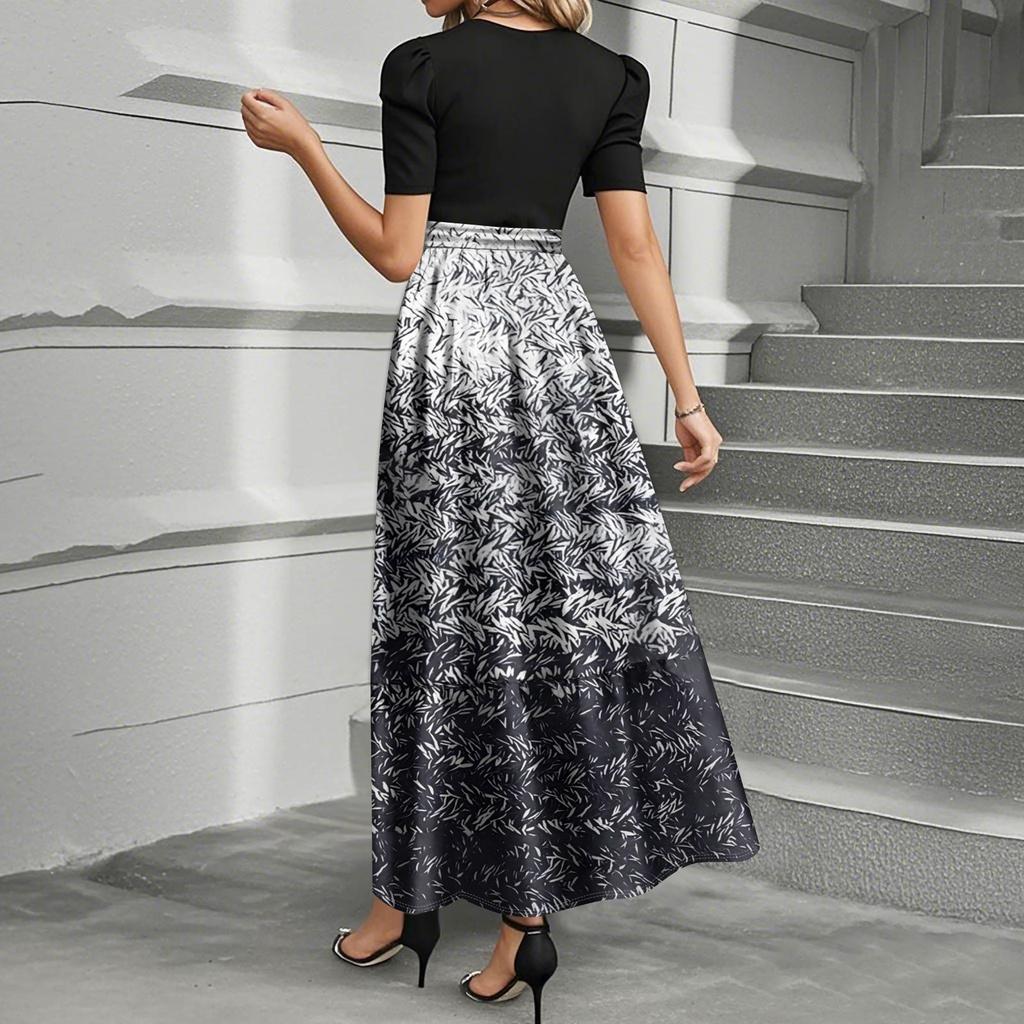 Женские модные повседневные платья с поясом, коротким рукавом, круглым вырезом, геометрическим узором, элегантные платья с темпераментом