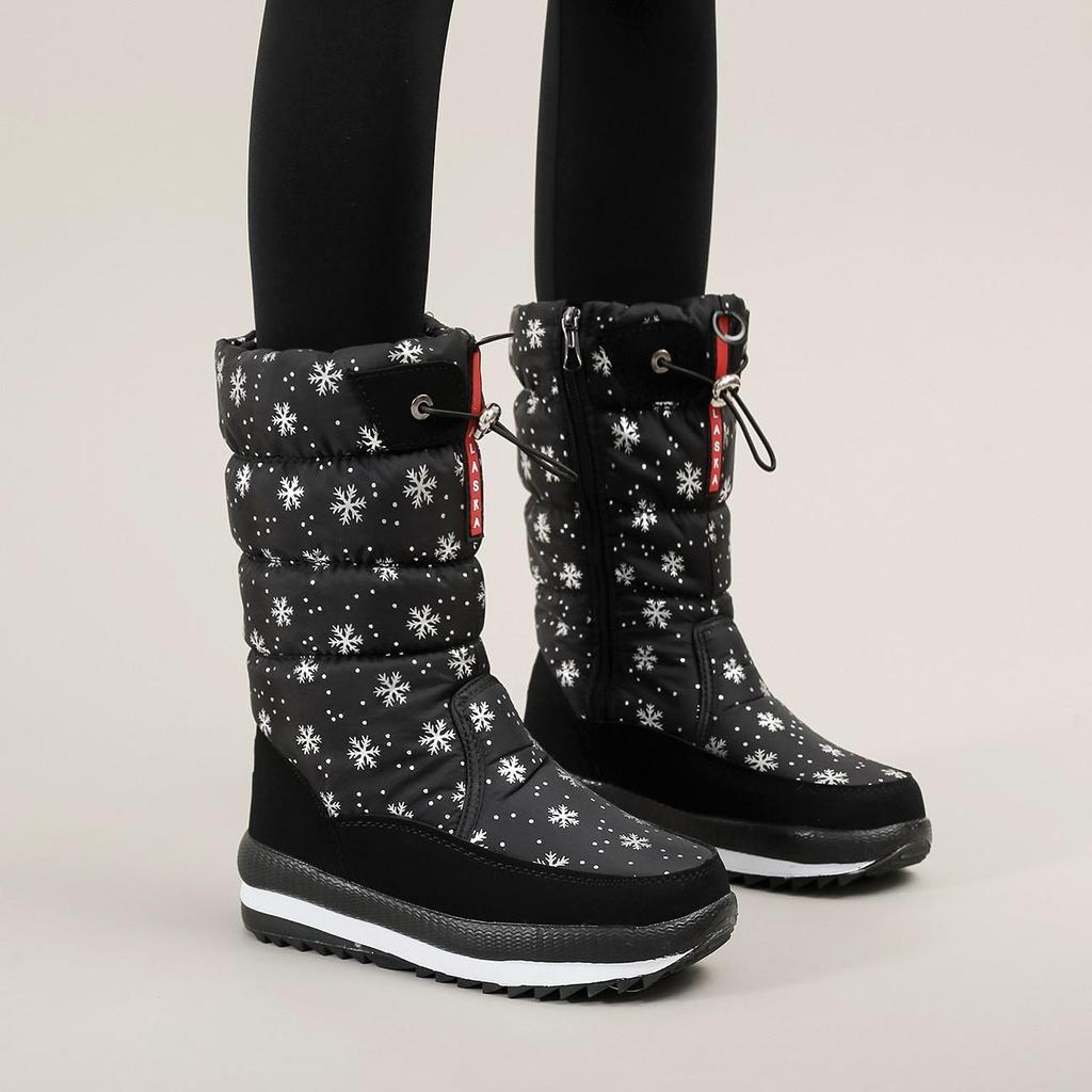 2025 Women's Winter High-Top Snow Boots: Non-Slip, Comfortable, Drawstring Closure, Plus Velvet, Thick Sole