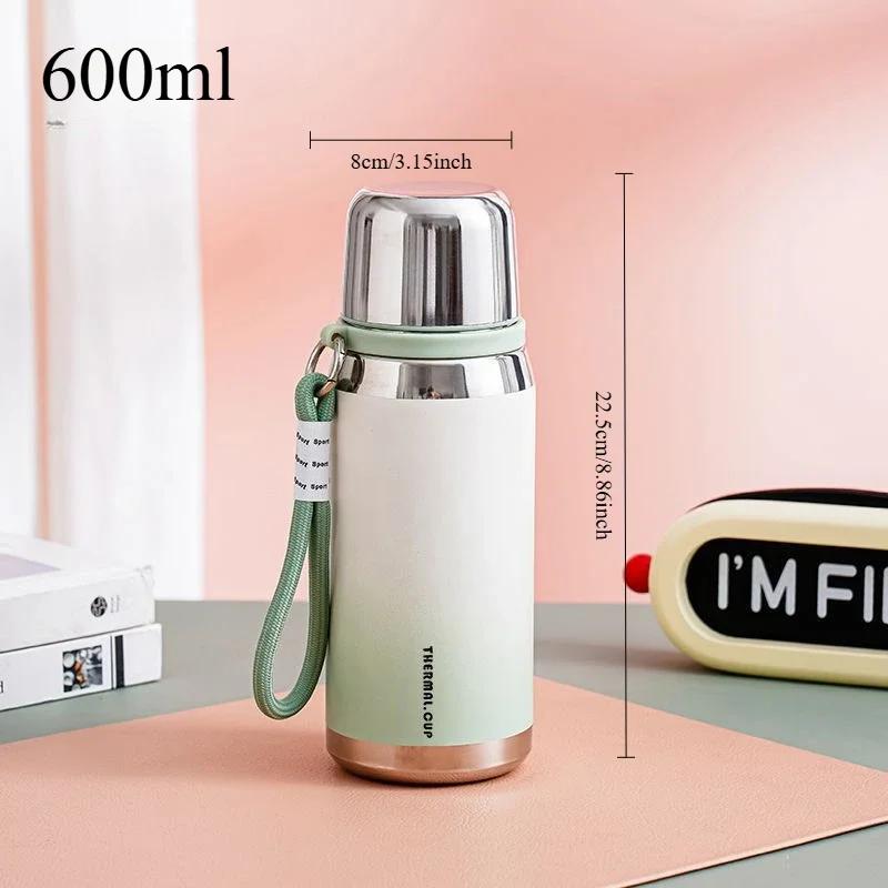 600ml/800ml Vacuum Insulated Bottle Portable 316 Stainless Steel Water Bottle Gradient Color Outdoor Leak-proof Gift Thermo Cup