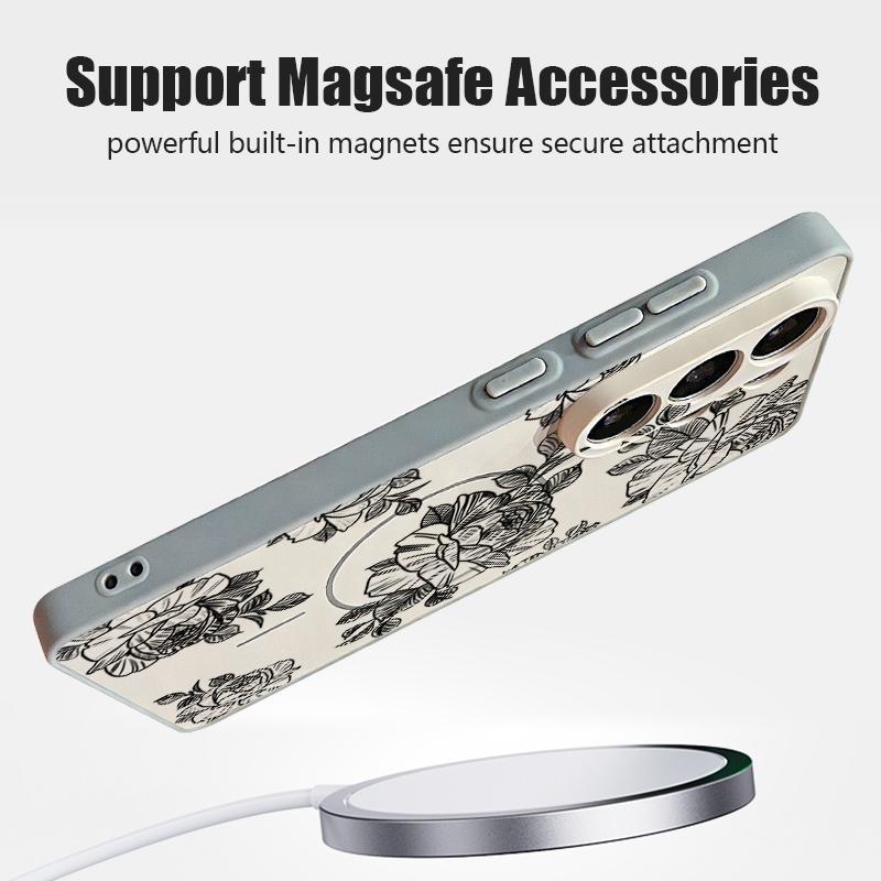 Магнитный Чехол Для Magsafe Для Samsung Galaxy S26 Ultra S25 Edge S24 Plus S23 FE S22 A54 A55 A56 5G Рисунок Розы Матовый Чехол