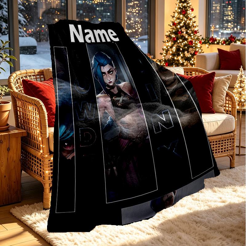 Custom Name Personalized Jinx Print Blanket, Home Decor, Bedroom, Sofa, Camping, Couch, Gifts for Birthday Christmas