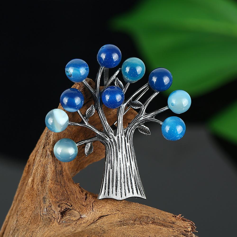 Retro Natural Agate Brooch High-end Classical Temperament Literary and Versatile Plant Pin Coat Cardigan Corsage Accessories