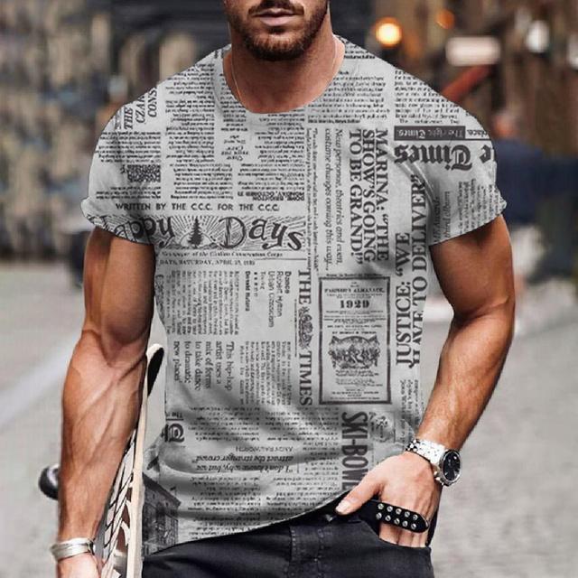 Забавные мужские футболки с 3D принтом газеты, уличная мода, хип-хоп, с короткими рукавами, летняя легкая дышащая одежда большого размера
