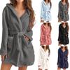 Winter Women'S Solid Color Simple Warm Fluffy Bathrobe Thickened Hooded Plush Pajamas Home Casual Long Jackets Bathroom Supplies