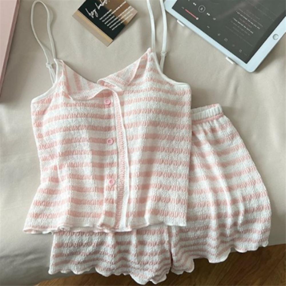New Arrivals Open Run Women Pastel Striped Sleeveless Shorts Pajama Set