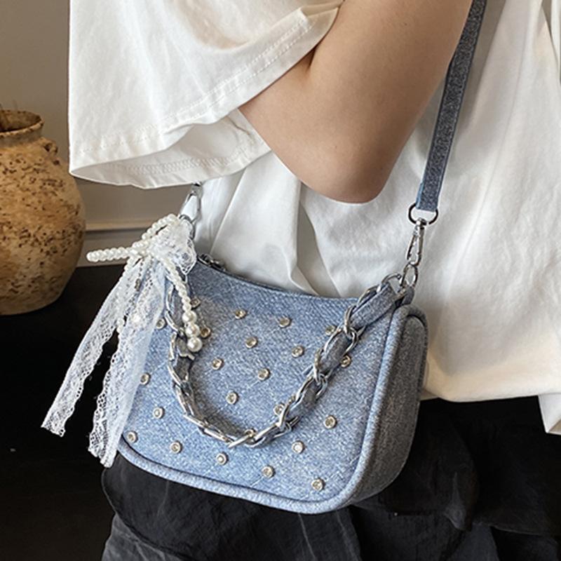Trendy punk style willow nails single shoulder armpit bag women's 2025 summer new trendy personality bright diamond locomotive handbag
