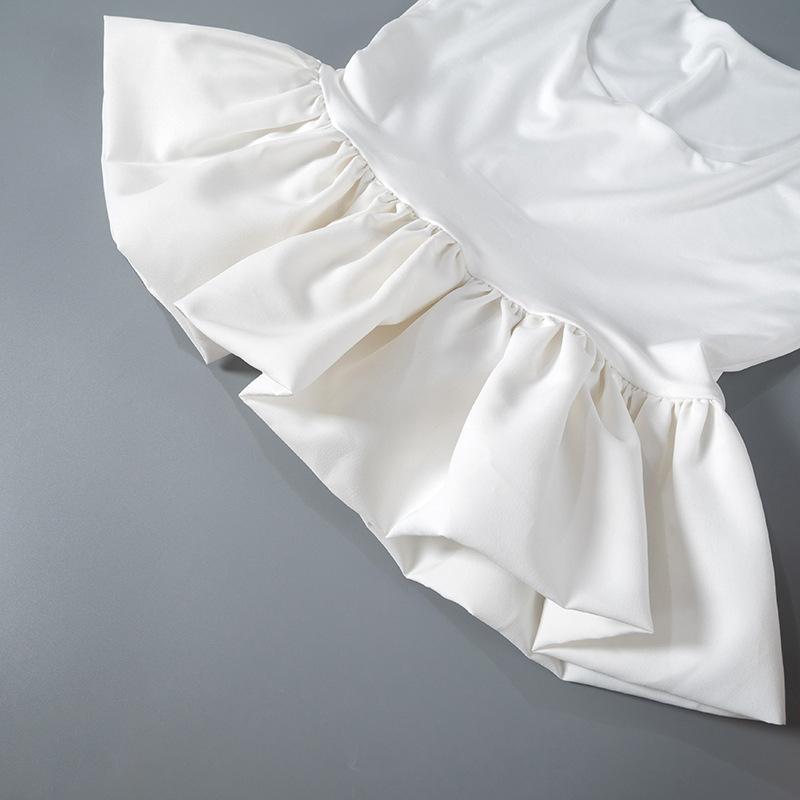 Square Neck Tank Tops For Women Sleeveless Backless Crop Top With Peplum Bubble Hem Summer Top Black White