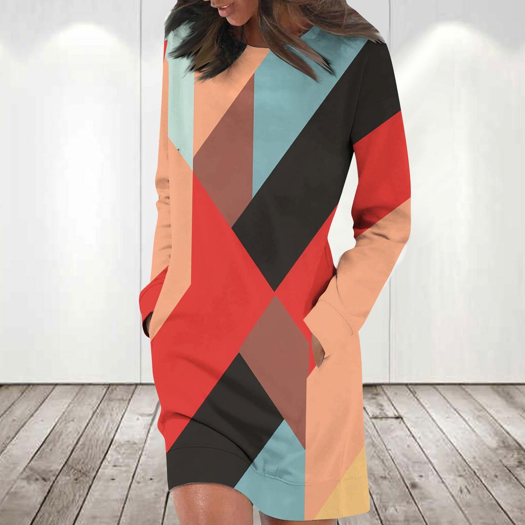 Платье с длинным рукавом для женщин, повседневный пуловер с принтом, платье-свитер, осень