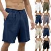 Мужские льняные повседневные пляжные шорты, хлопковые классические летние шорты с пуговицами, эластичная талия
