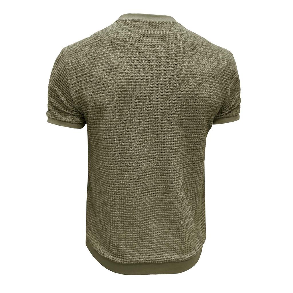 Men's Short Sleeved Knitted T-shirt Top With Round Neck Ribbed Pullover