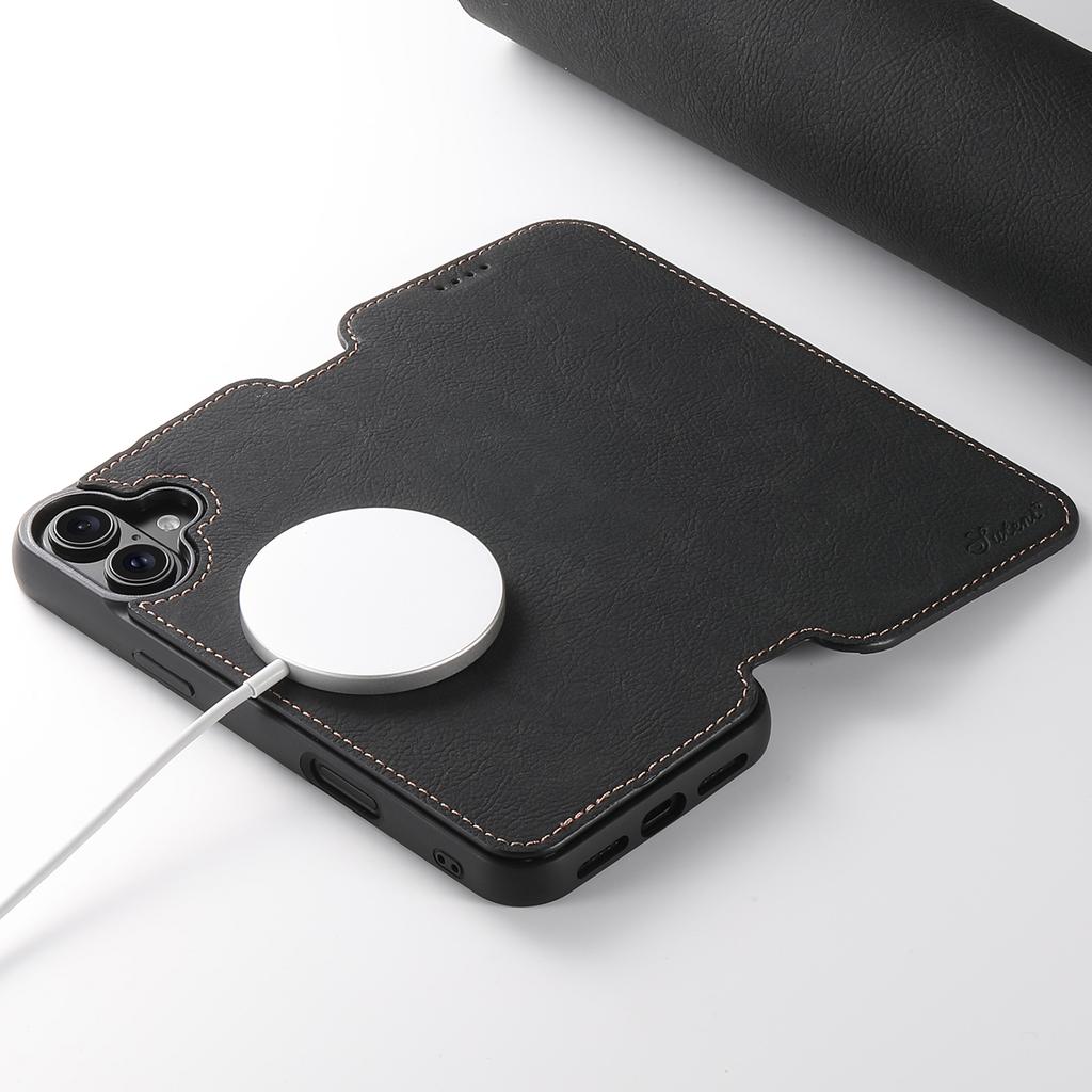 SUTENI J06 Чехол для iPhone 16 Plus Кожаный кошелек с текстурой личи Защитный чехол для телефона Совместим с MagSafe