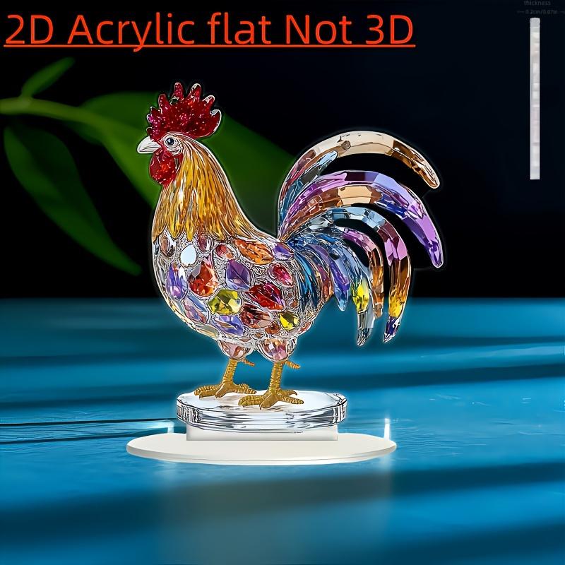 Плоская разноцветная акриловая 2D фигурка петуха для рабочего стола - 2D печатная статуэтка петуха из кристалла, подходит для гостиной, домашнего офиса и современного дома