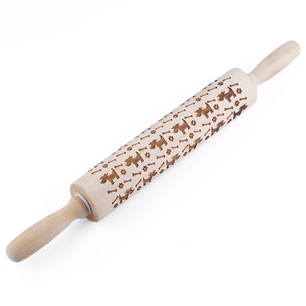 Wooden Rolling Pin Embossing Baking Cookies Noodle Biscuit Fondant Cake Dough Patterned Roller