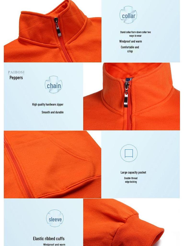 Custom Long Sleeve Cotton Zipper Sweatshirt Jacket with Turn-Down Collar and Logo for Corporate Culture