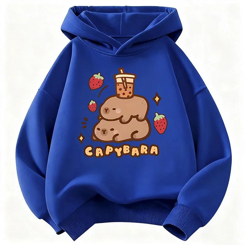 Children's autumn and winter long-sleeved hooded sweatshirt, capybara printcute, unisex Christmas gift, casual autumn sweatshirt