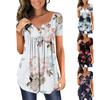 Women's Summer Casual Flower Print Short-sleeved Loose A-line Swing Top