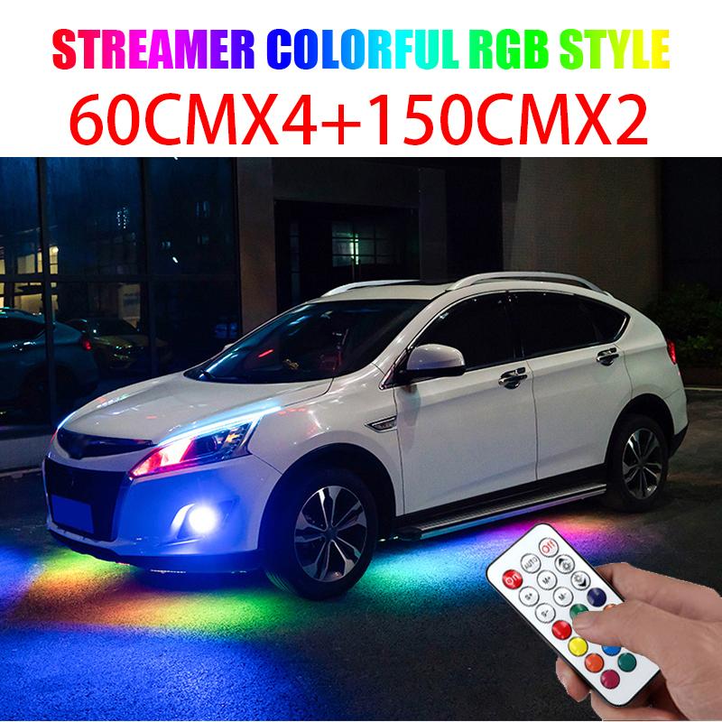 RGB LED Strip Music Remote Control Streamer Flowing Under Car Tube Underglow Underbody System Neon Light