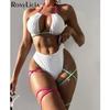 Leg Wrap Around Halter Mid Waist Bikini Female Swimsuit Women Swimwear Two-pieces Bikini Set Bather Bathing Suit Swim Lady