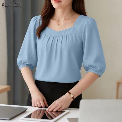 Женская повседневная блузка с квадратным вырезом, рукавом 3/4 и свободного кроя