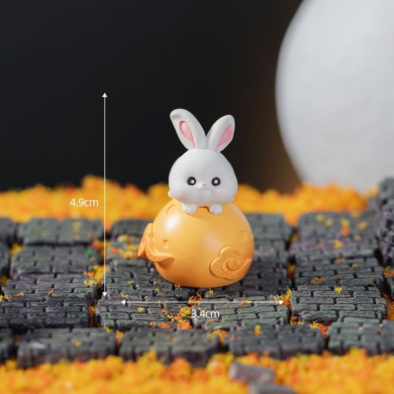 Mid-Autumn Festival Jade Rabbit Mooncakes Cute Animal Figurines Decorative Accessories, Resin Handicrafts and Small Ornaments