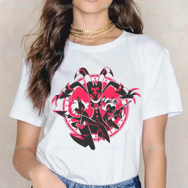 Мультяшные футболки Helluva Boss Женские летние графические футболки Смешные футболки для женщин Футболки с круглым вырезом Топы Харадзюку