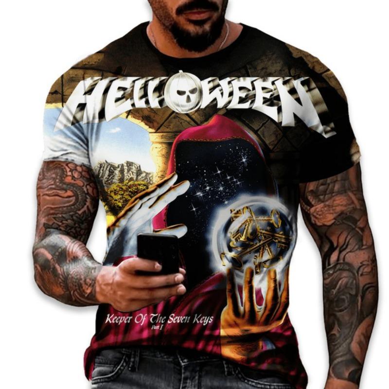 Рок-группа Helloween 3D-печать Футболки Мужские Женские Повседневные Хип-хоп Короткий рукав Футболка Топы Y2K Харадзюку