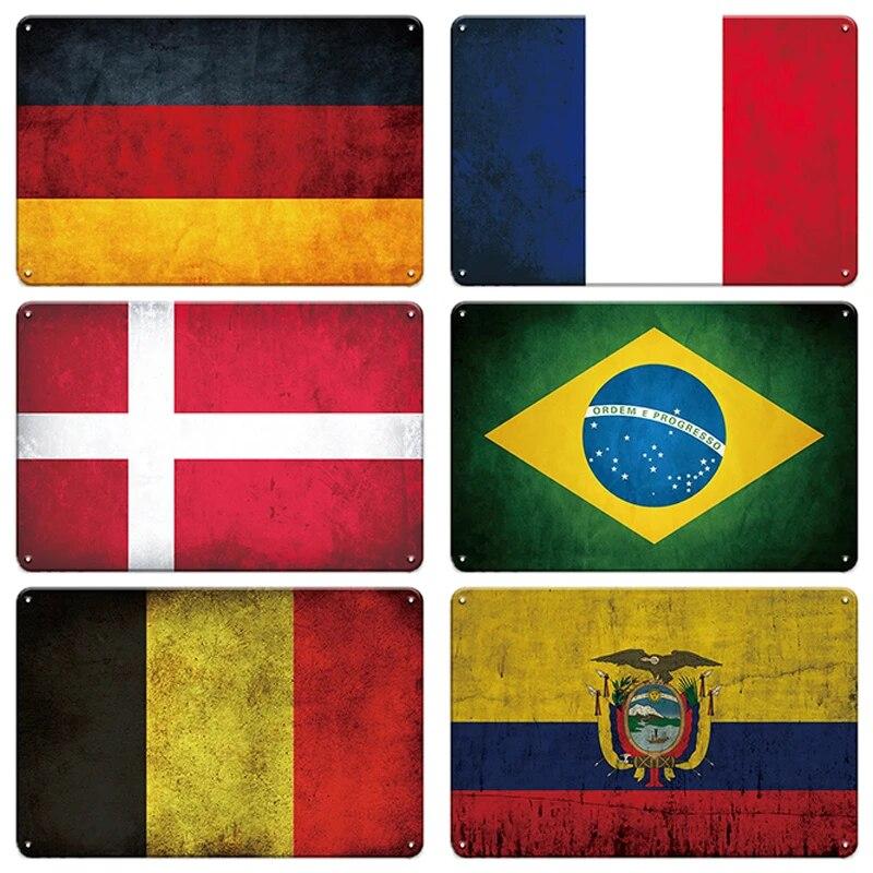 Metal Sign National Flag France Turkey Canada America Wall Decor Tin Sign Country Flag Home Decor Crafts Plaques Metal Poster