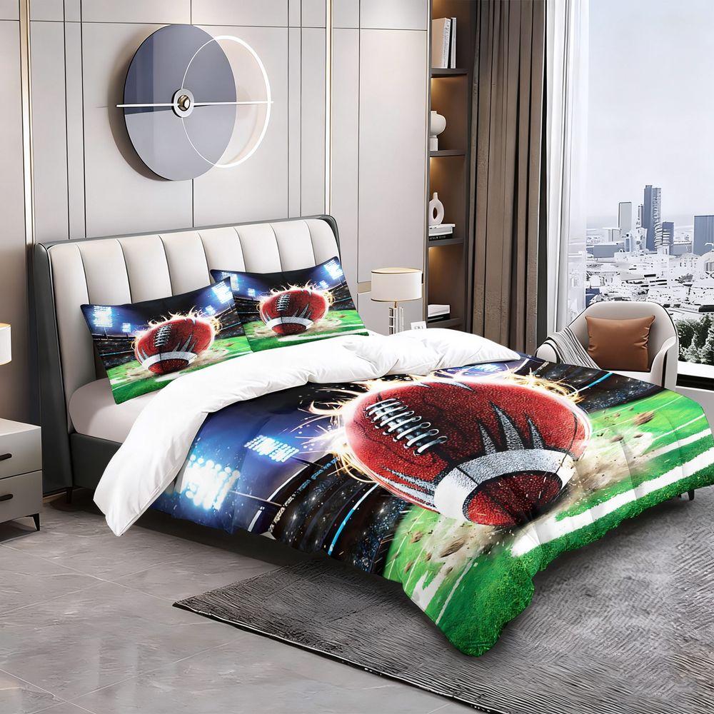 American Football Explosion Print Duvet Cover Set 1 Duvet Cover & 1/2 Pillowcase High Energy Sports Bedding Set for Teen Boys