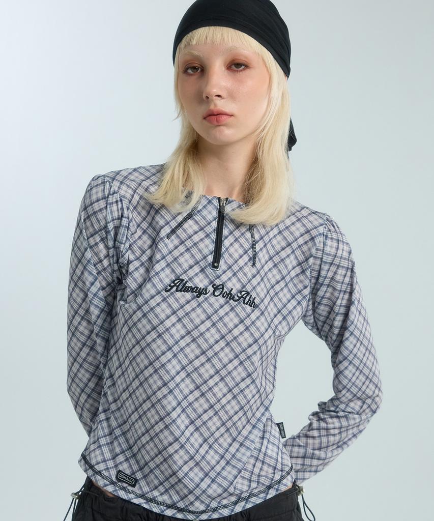 OOH-AHH Check Half Zip T-Shirt (Black)