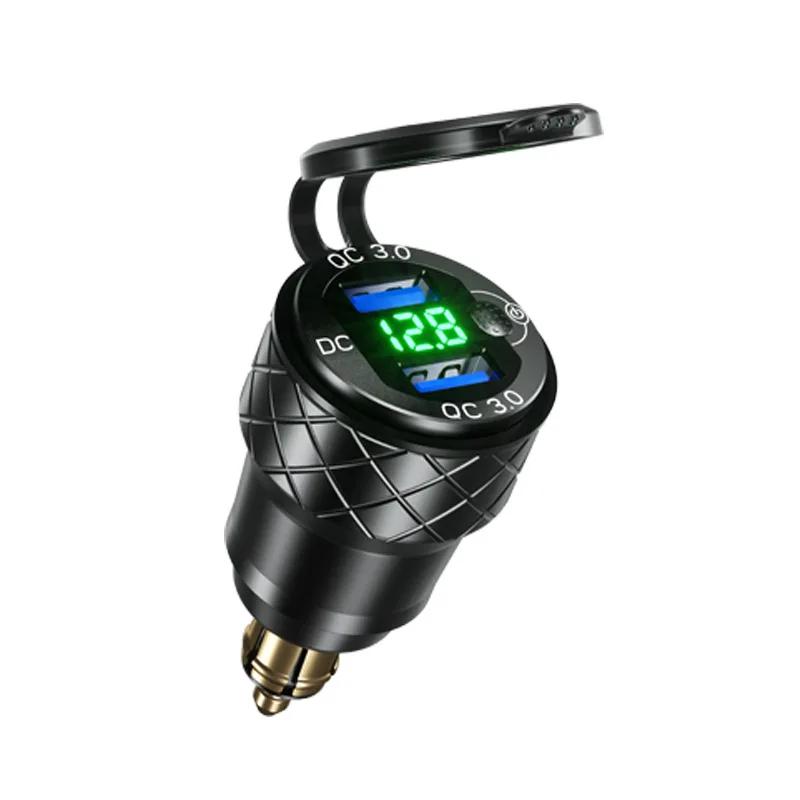 Алюминиевый сплав двойной автомобильный USB-разъем для зарядки QC3.0 светодиодный цифровой дисплей адаптер для BMW K1600B F800 GS R1200 RT для DIN Hella Plug